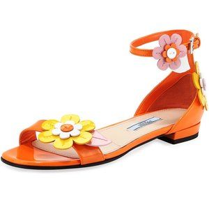 Floral Patent Leather Flat Sandal